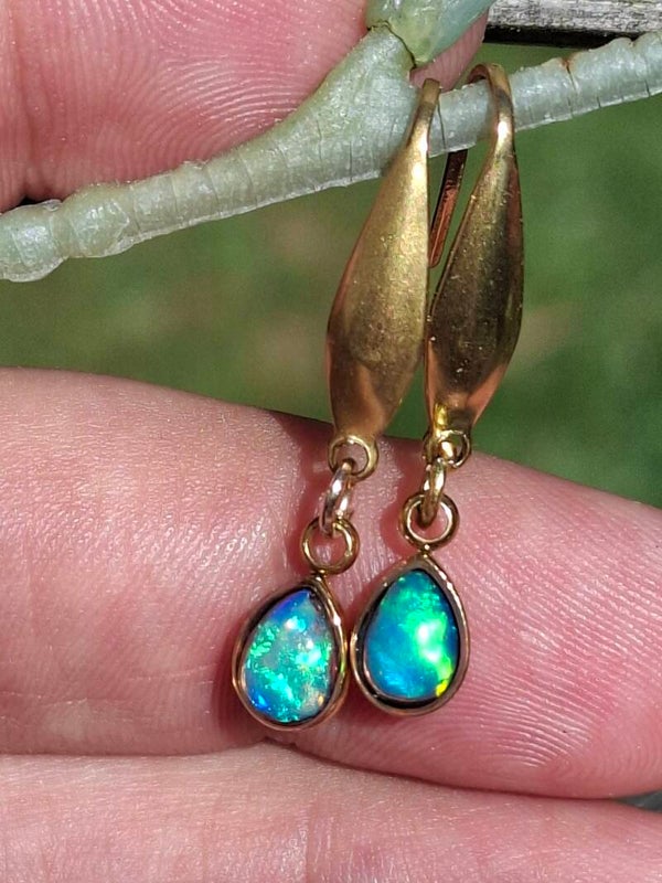 Boucle d'oreille avec opales véritables, pierres de 7x5mm, pierres authentiques