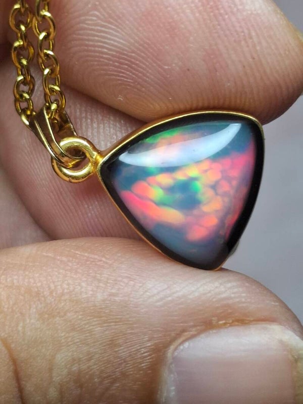 Pendentif 925 plaqué or avec opale 12mm, trillion, éthiopienne honeycomb nid d'abeille 🐝 véritable