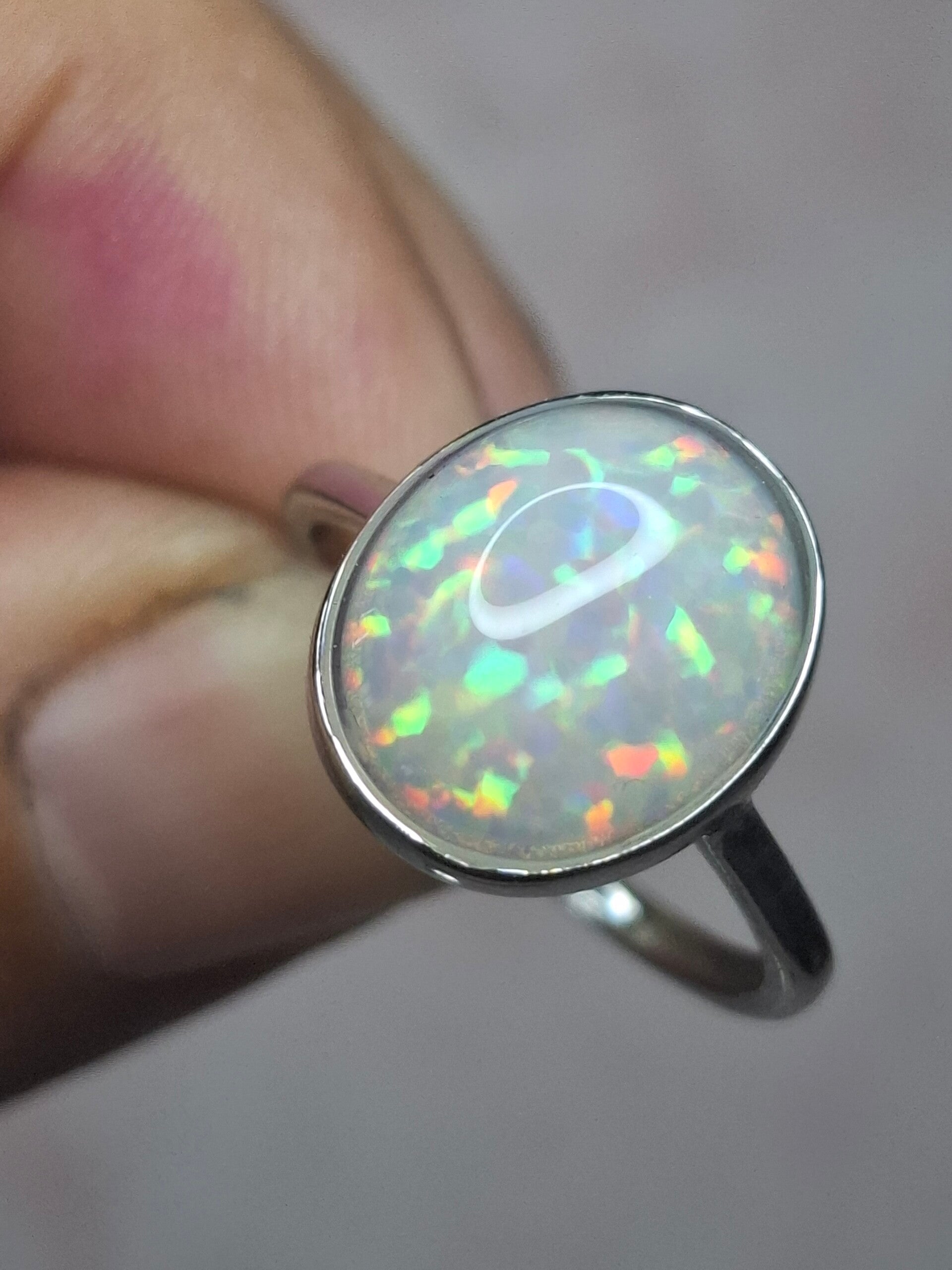 Bague argent avec opale blanche pointe de 🔥 multicolore, opale 12x10mm.qualité incroyable 🤩