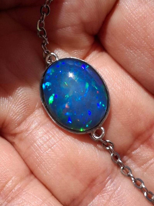 Pendentif argent opale 5 carats, pierre éthiopienne 17x12mm honeycomb marqué
