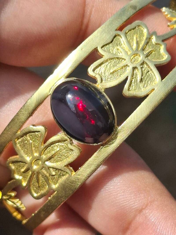Bracelet ajustable manchette fleur et opale 15x10mm éthiopienne