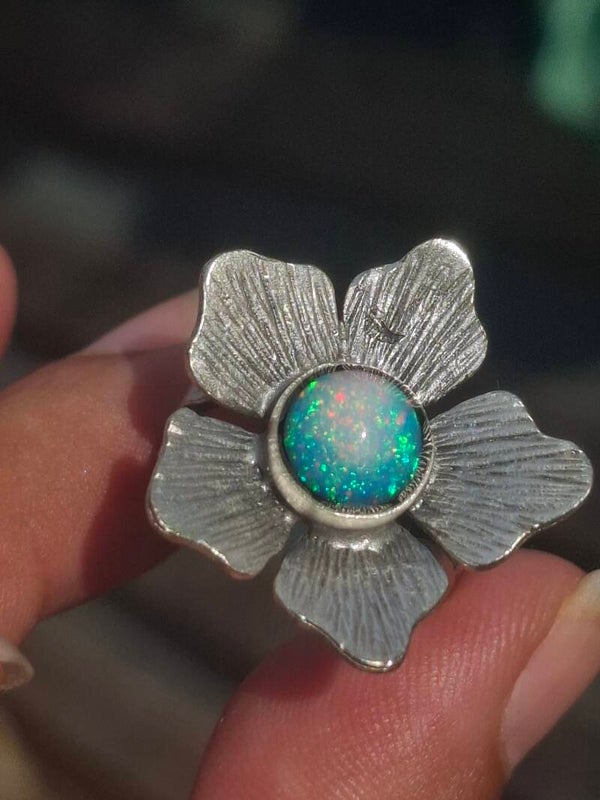 Bague 🌸 fleur opale 7/8mm galaxie nuage éthiopienne authentique