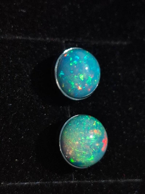 Boucles d'oreilles avec opales éthiopiennes Véritables, pierres de 7/6mm multicolore reflet