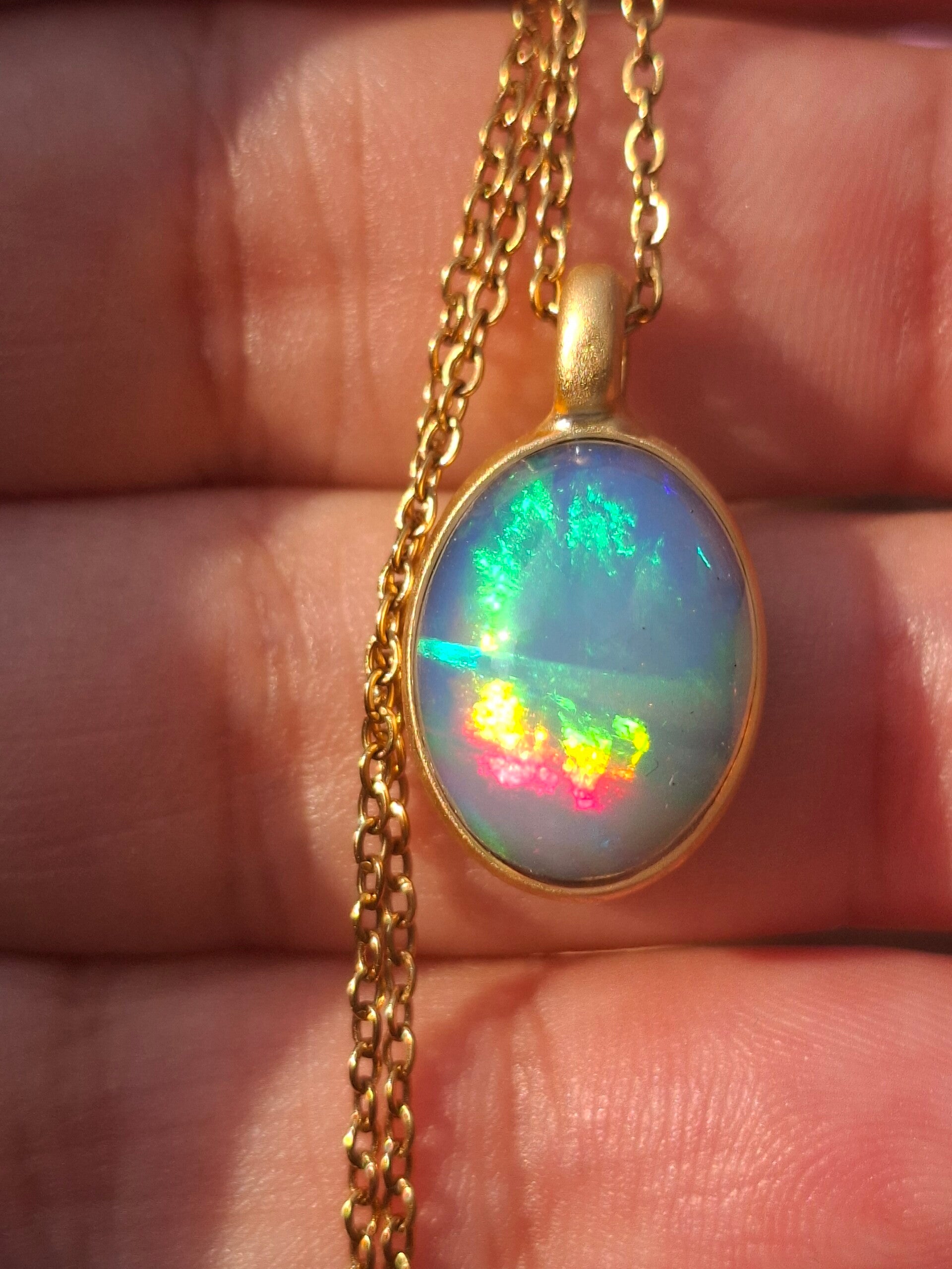 Pendentif plaqué or 18k opale 🤩 sublime éthiopienne, pierre de 15x10mm véritable Naturelle