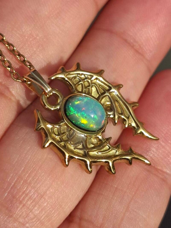 Pendentif acier inoxydable et opale 7x5mm