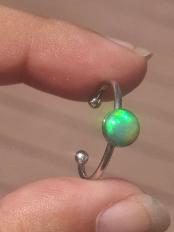 Bague ajustable acier inoxydable avec opale 7/6mm véritable éthiopienne