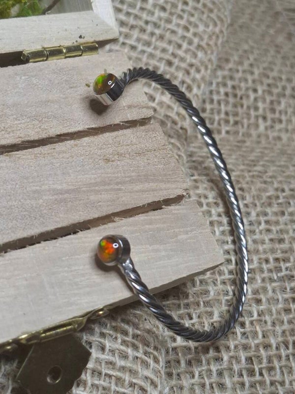 Bracelet argent rodhié plaqué double opales mexicaine