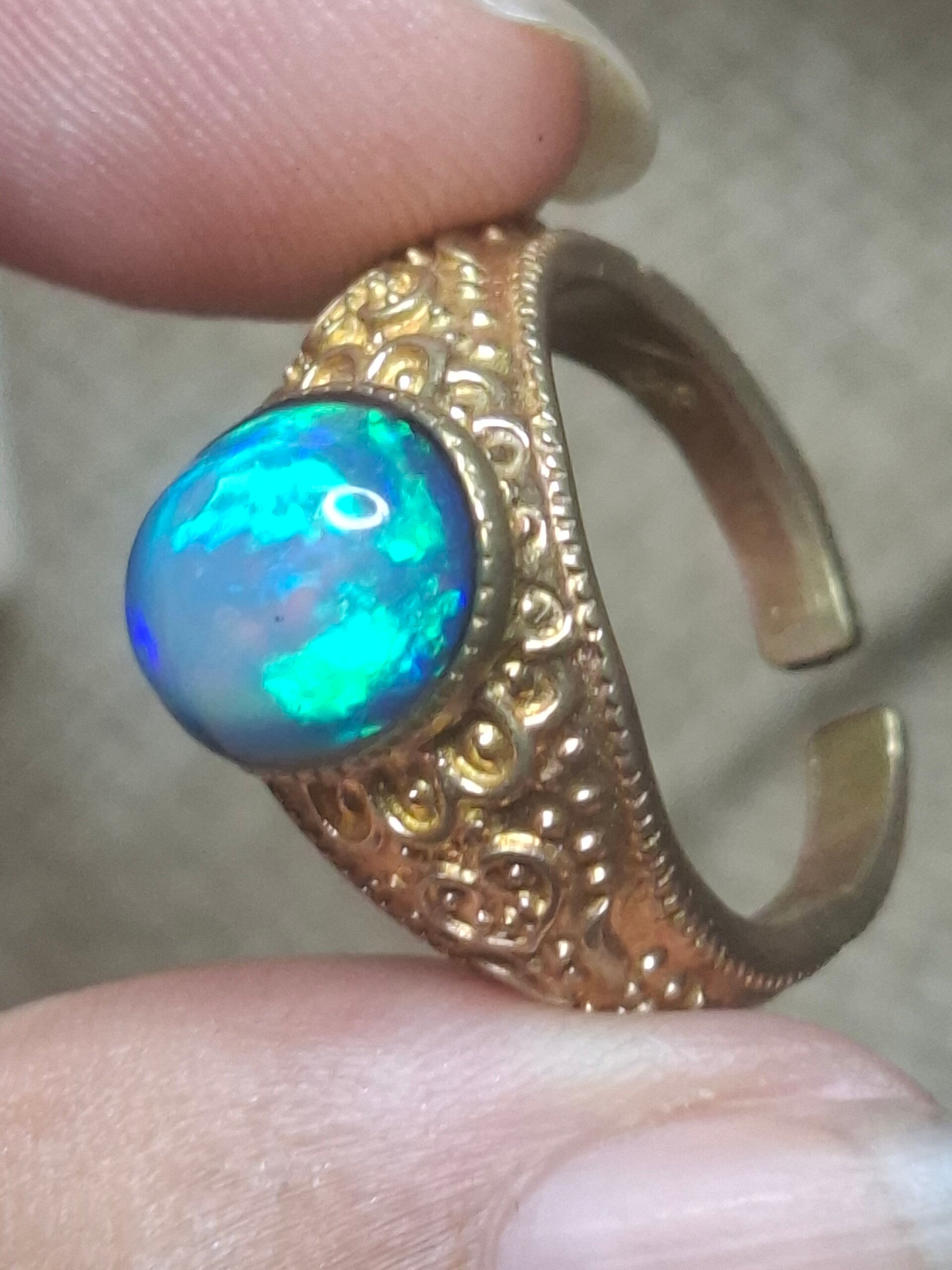 Bague ajustable inspiration antique opale 10x8mm dodue éthiopienne
