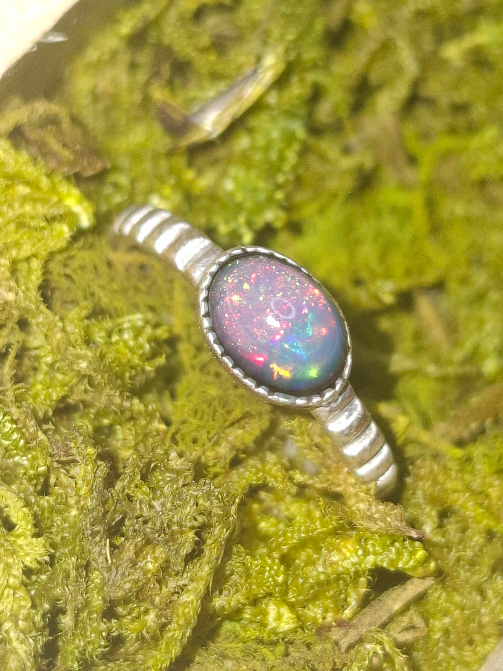 Bague ajustable argent plaqué pierre 7x5mm éthiopienne naturelle