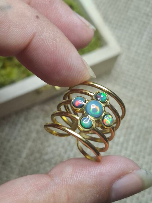 Bague ajustable acier inoxydable 5 opales