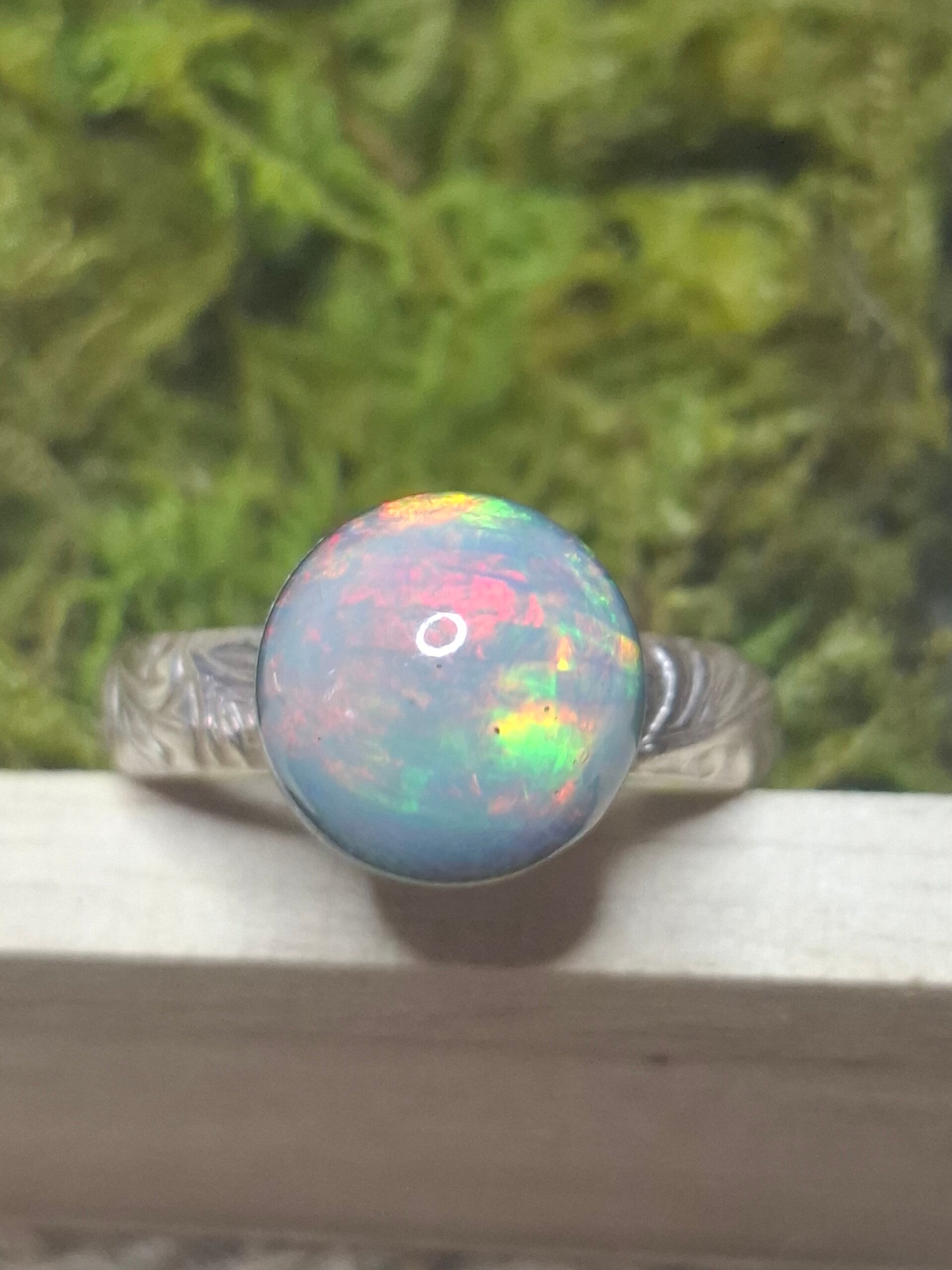 Bague ajustable argent 925 et opale 10mm éthiopienne