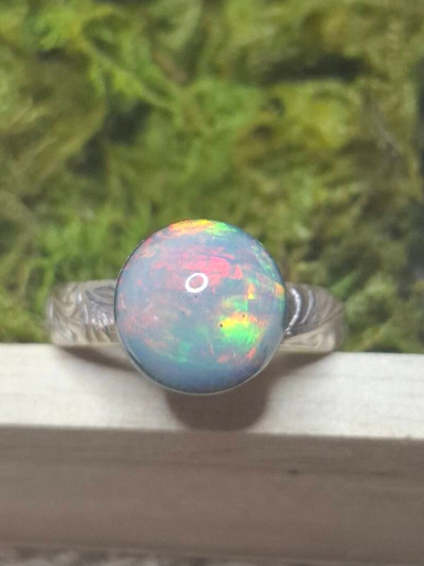 Bague ajustable argent 925 et opale 10mm éthiopienne