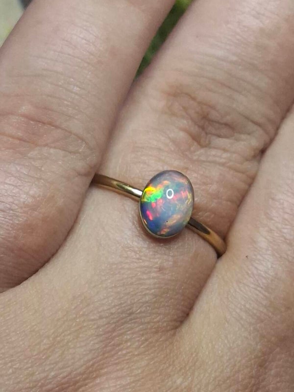 Bague acier inoxydable ajustable et opale éthiopienne 7x5mm