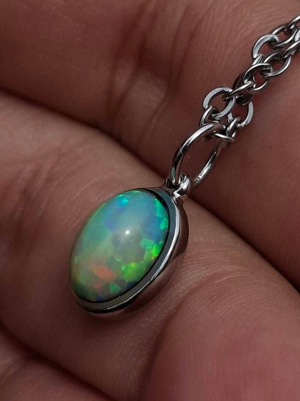 Pendentif acier inoxydable opale arlequin 8x6mm éthiopienne haute qualité
