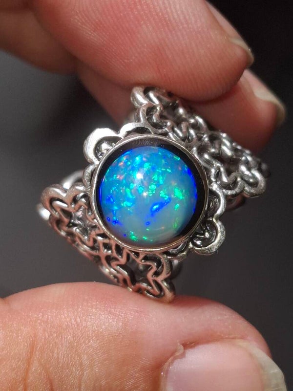 Bagie ajustable argent plaqué épais et opale 9/8mm éthiopienne galaxie
