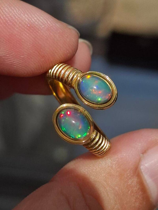 Bague double opale 7x5mm éthiopienne
