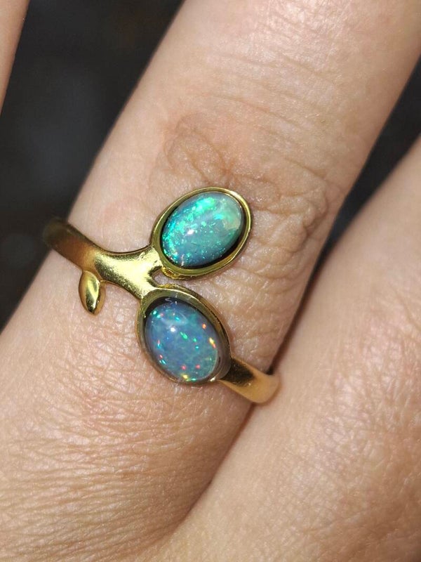 Bague ajustable 2 opales éthiopiennes