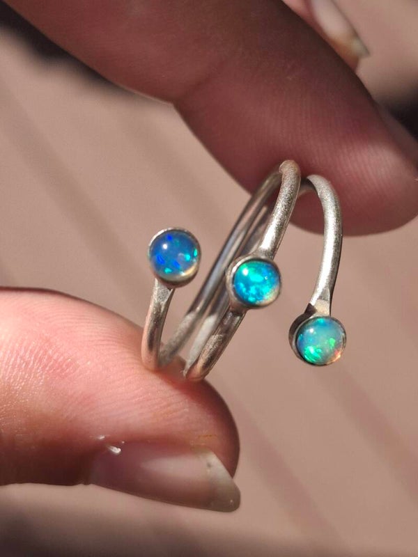 Bague 3 opale intense Reflet bleu vert authentique