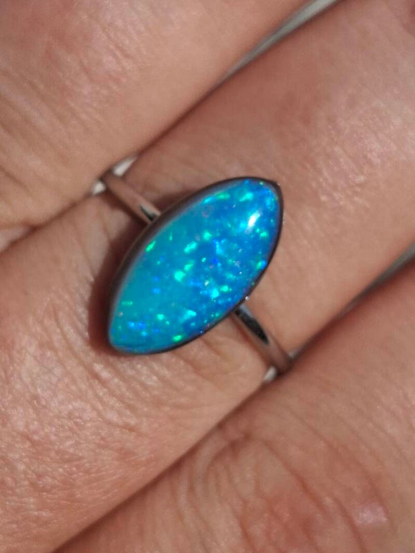 Bague ajustable opale 16x8mm ultra pailleté éthiopienne naturelles