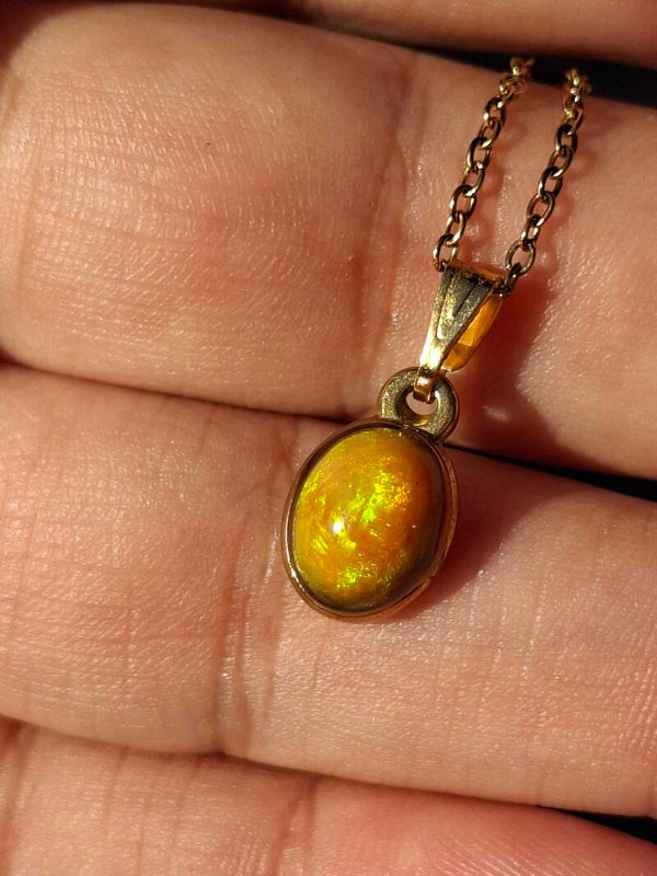 Pendentif acier inoxydable opale jaune orange 8x6mm