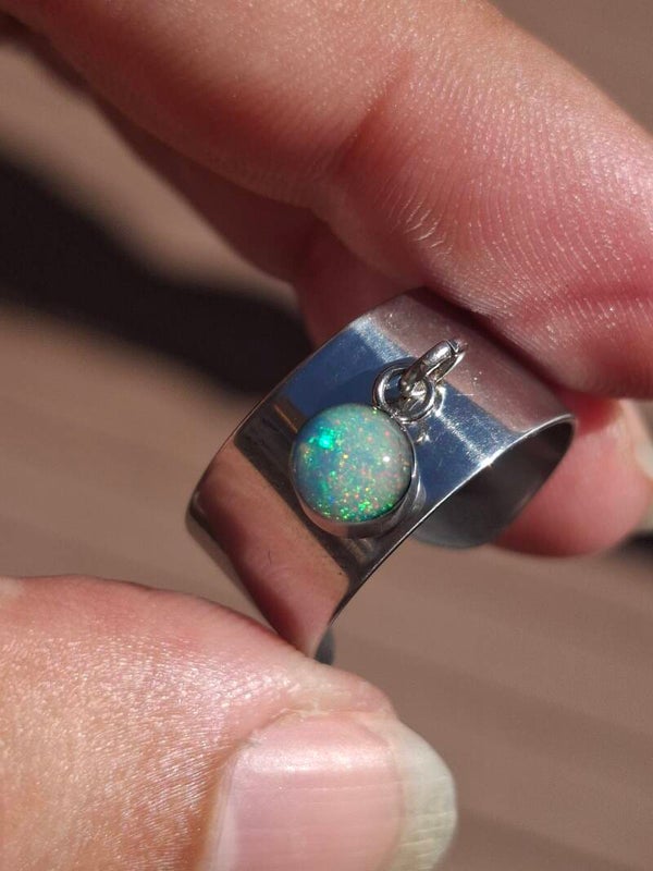 Bague ajustable acier inoxydable avec opale 5mm welo  galaxie éthiopienne