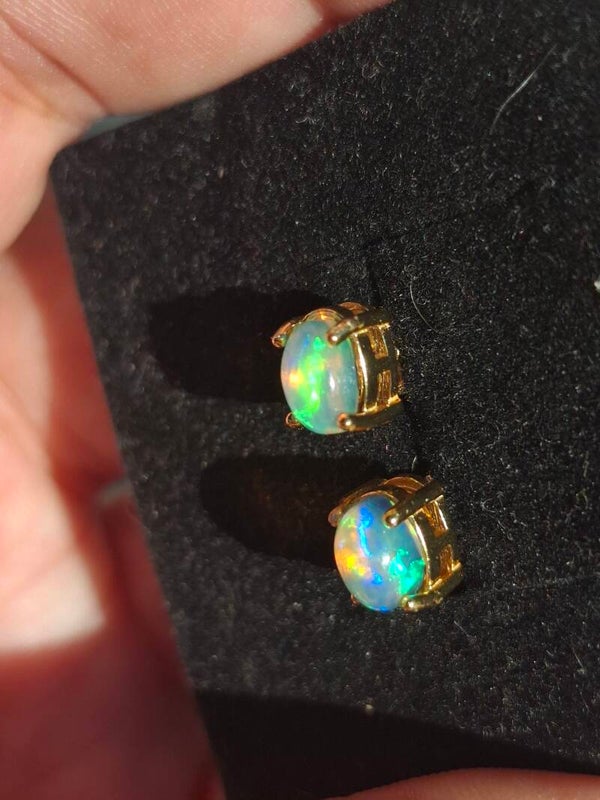 Boucles d'oreilles s925 or plaqué et opale éthiopienne 6x4mm