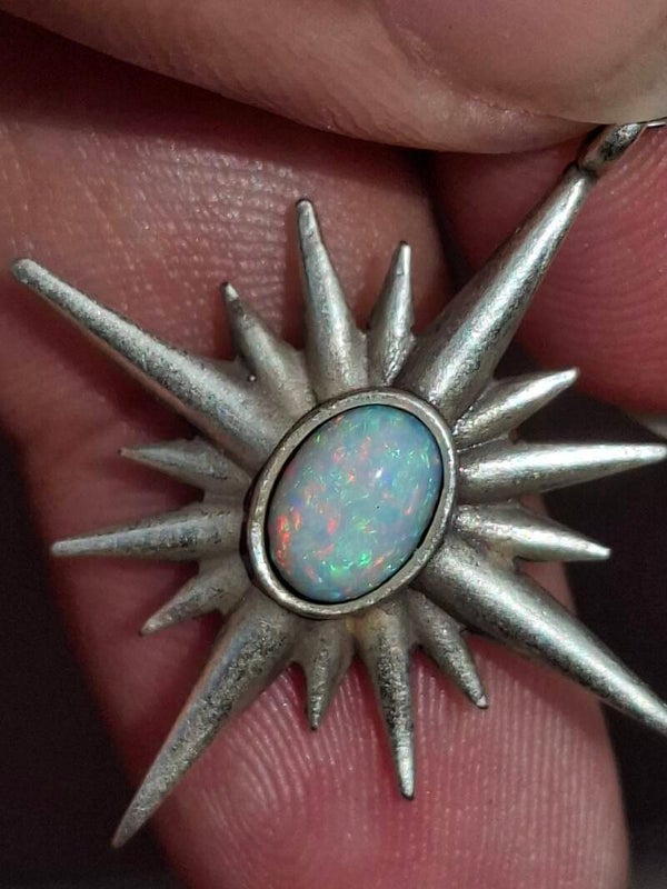 Pendentif étoile du nord 🌟 argent plaqué épais et opale australienne naturelle