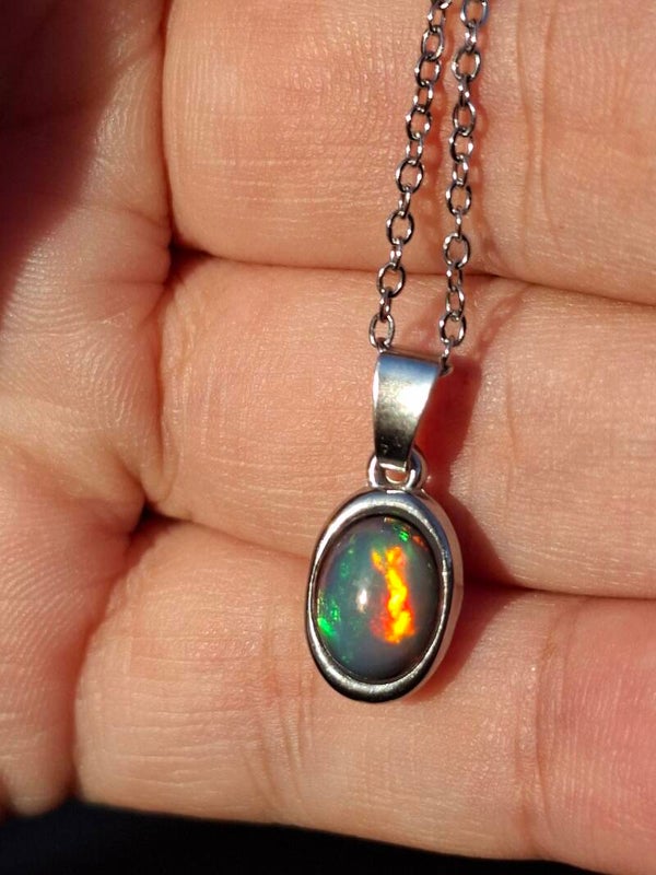 Pendentif acier inoxydable opale 9/8x6mm rosée vert