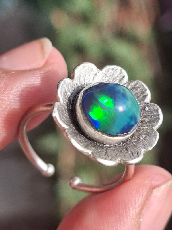 Bague 🌸 ajustable opale 9/8mm bleuté vert éthiopienne véritable