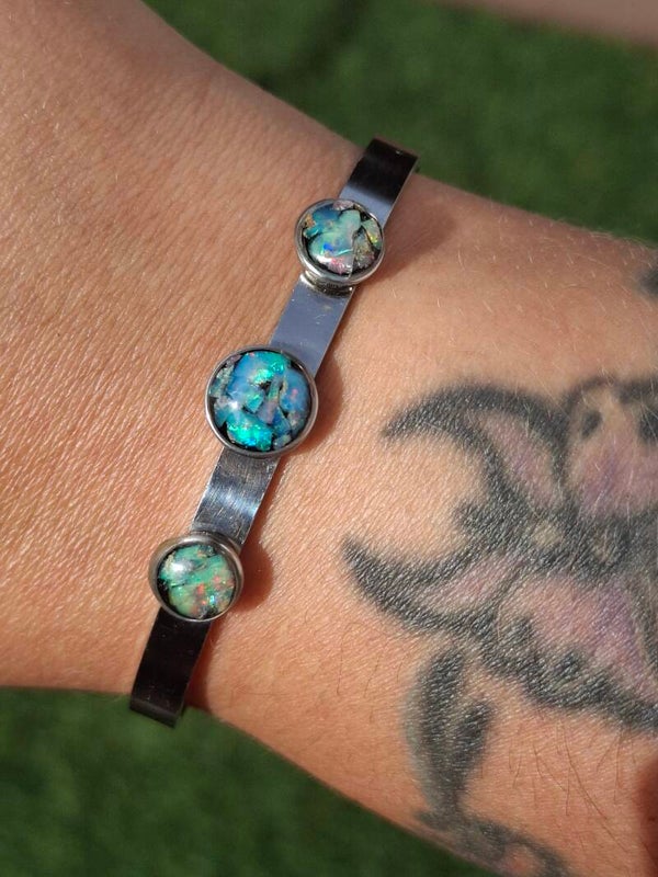 Bracelet acier inoxydable et mosaïque opalisé