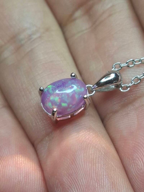 Pendentif argent opale pailleté galaxie 9x7mm violet rose
