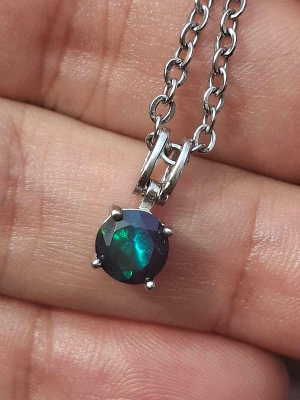 Pendentif argent opale bleuté vert facettes 6/5mm