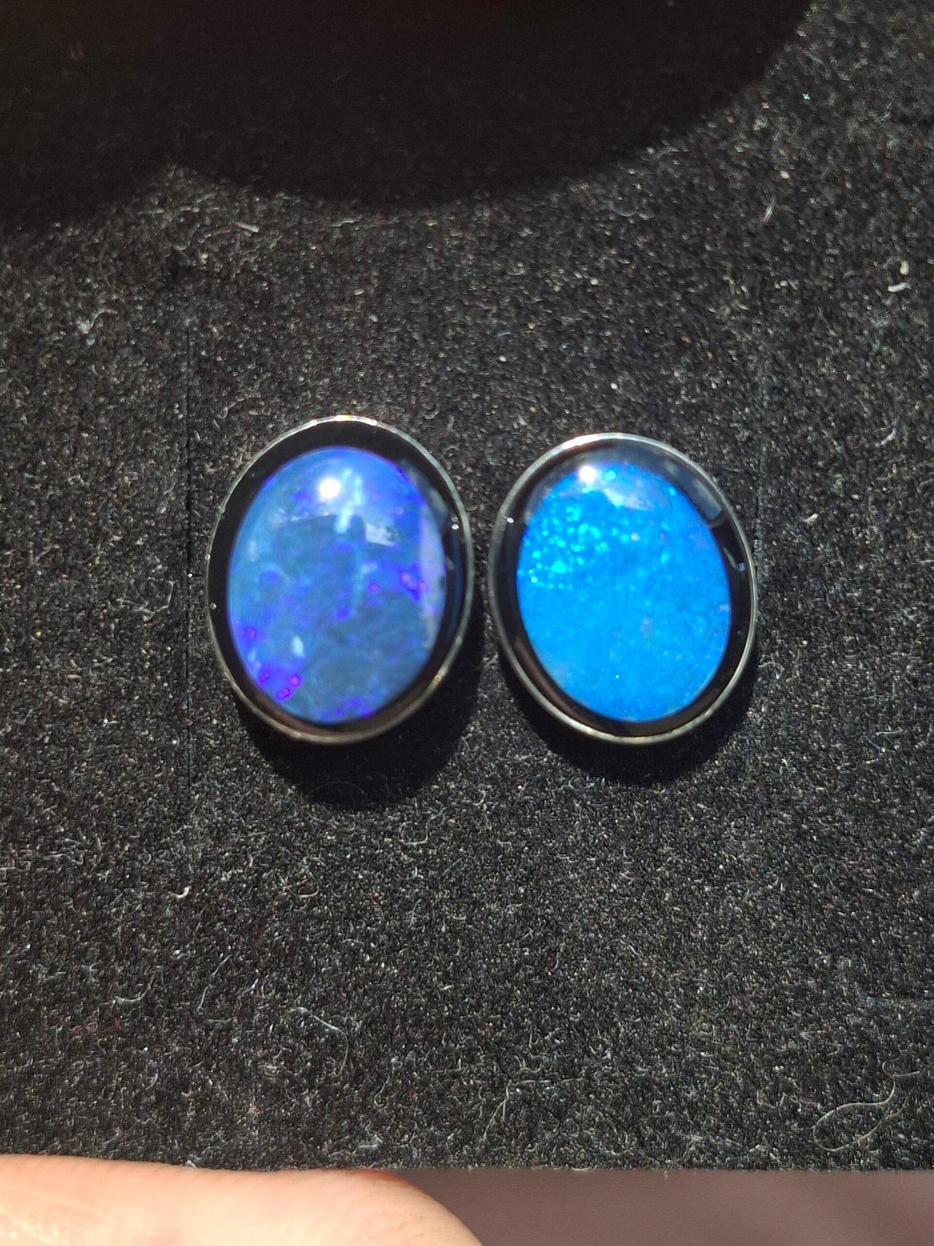 Boucles d'oreilles acier inoxydable opales bleutés midniight australienne