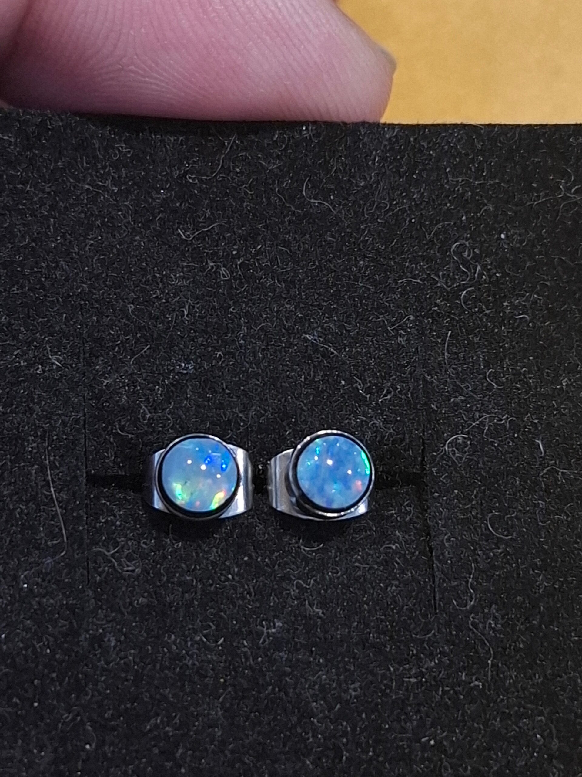 Boucles d'oreilles acier inoxydable et opales australiennes