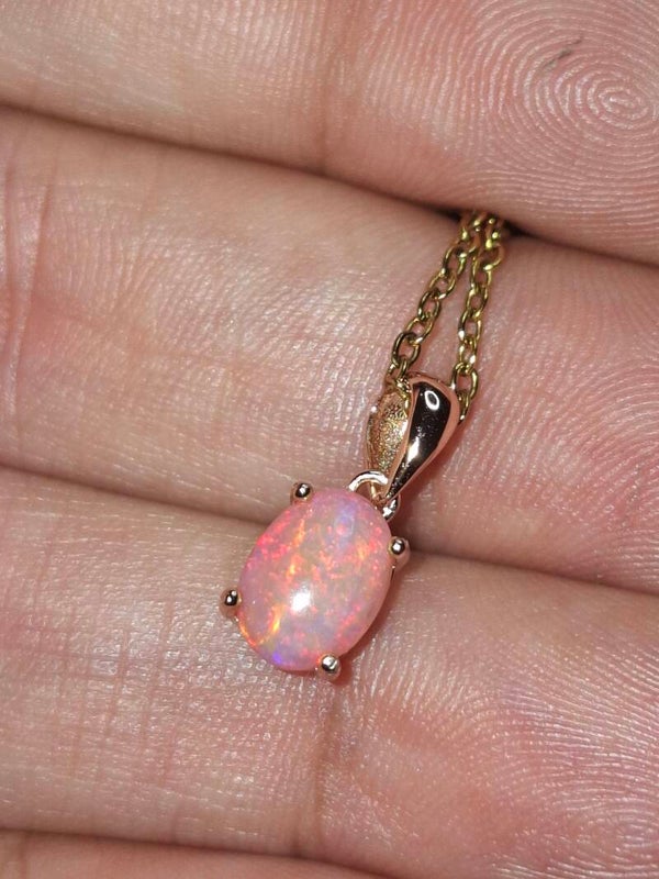 Pendentif or plaqué rose s925 opale 8x6mm rosée pailleté éthiopienne