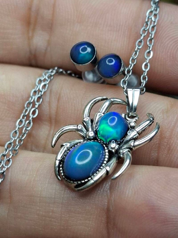 Parure boucles d'oreilles et Pendentif araignée 🕷 opales véritables éthiopiennes