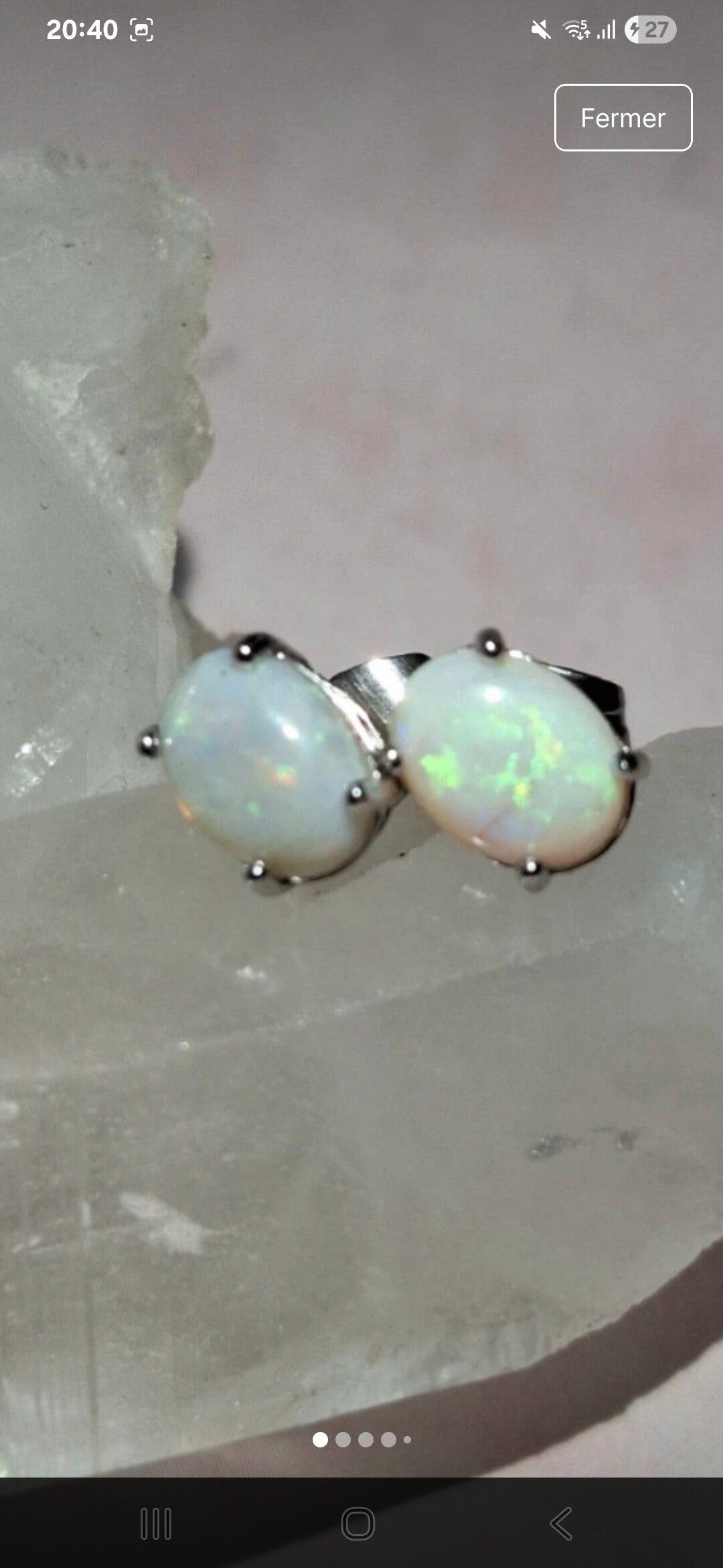 Boucle doreille s925 opales 7x5mm blanches australiennes