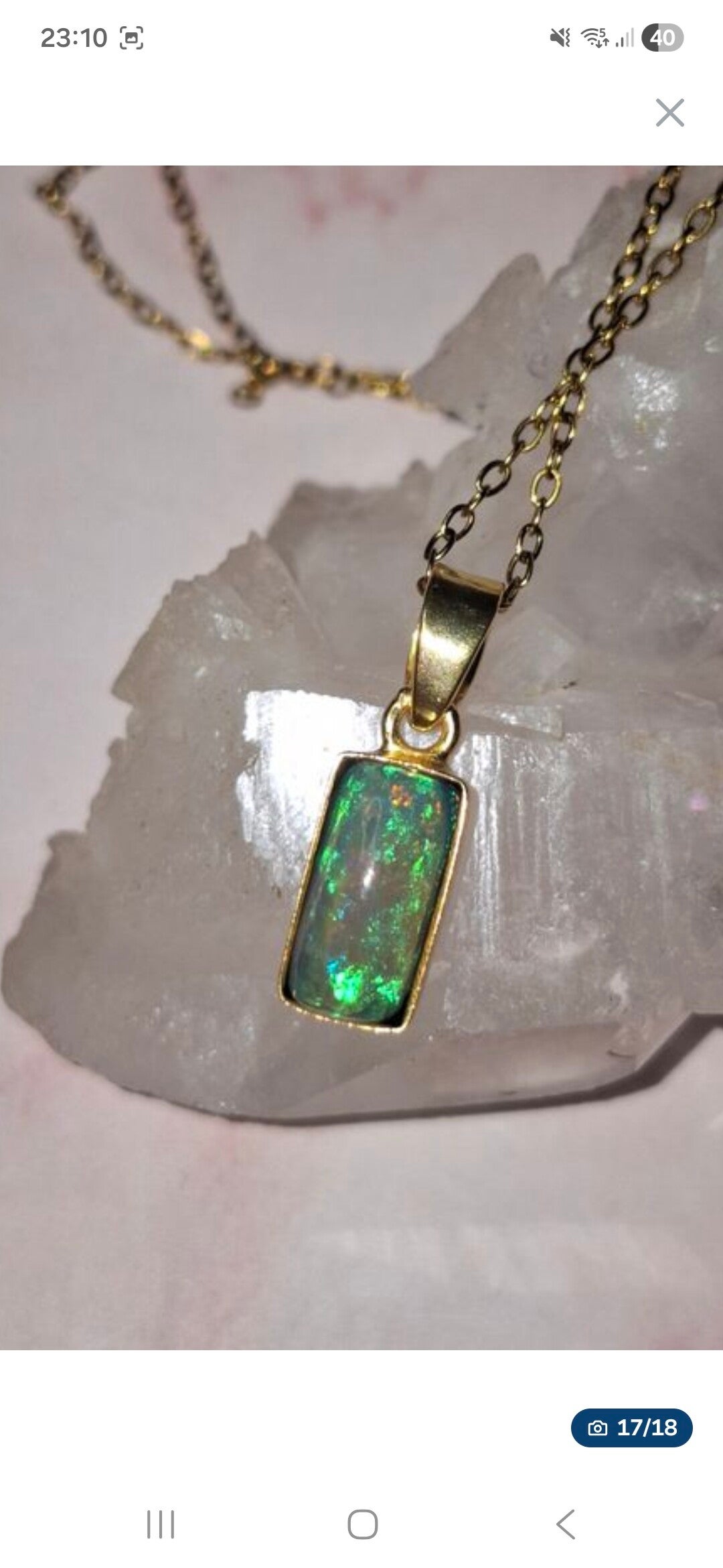 Pendentif s925 or et opale rectangulaire pailleté éthiopienne