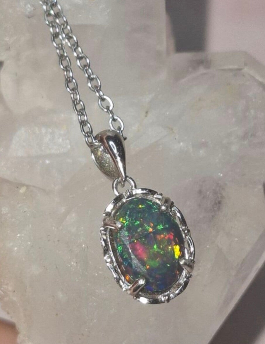 Pendentif s925 opale noire 9x7mm multicolore 🔥 éthiopienne
