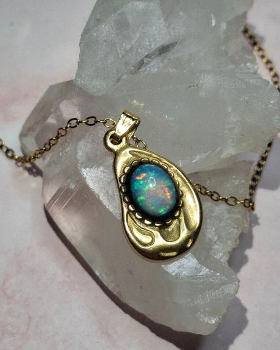 Pendentif opale 8x6mm acier inoxydable