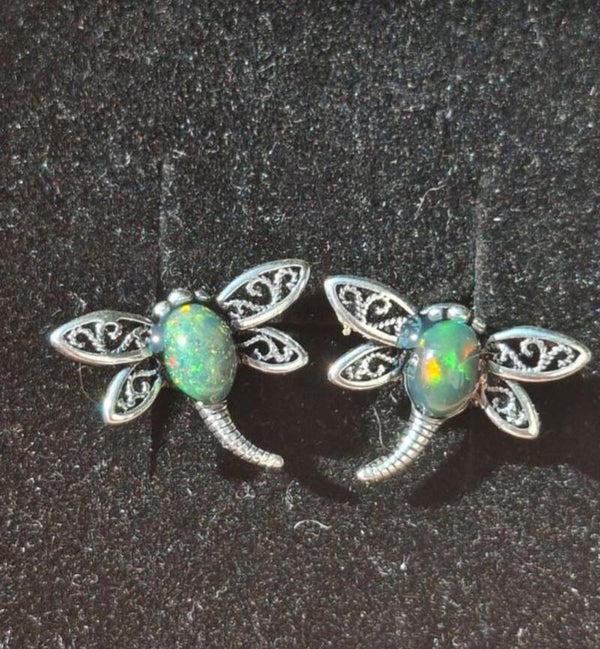 Boucles d'oreilles libellule pierres véritables
