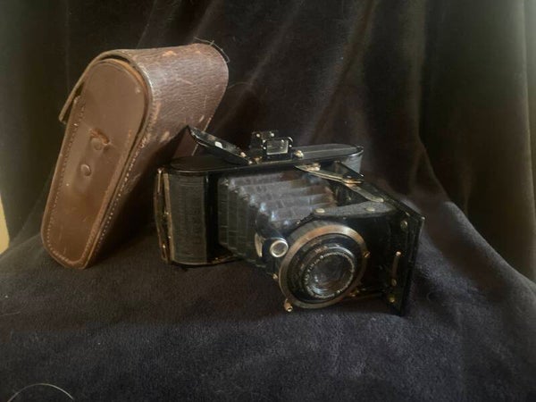 Vintage Folding Bellows Camera (Untested) with Original Leather Case