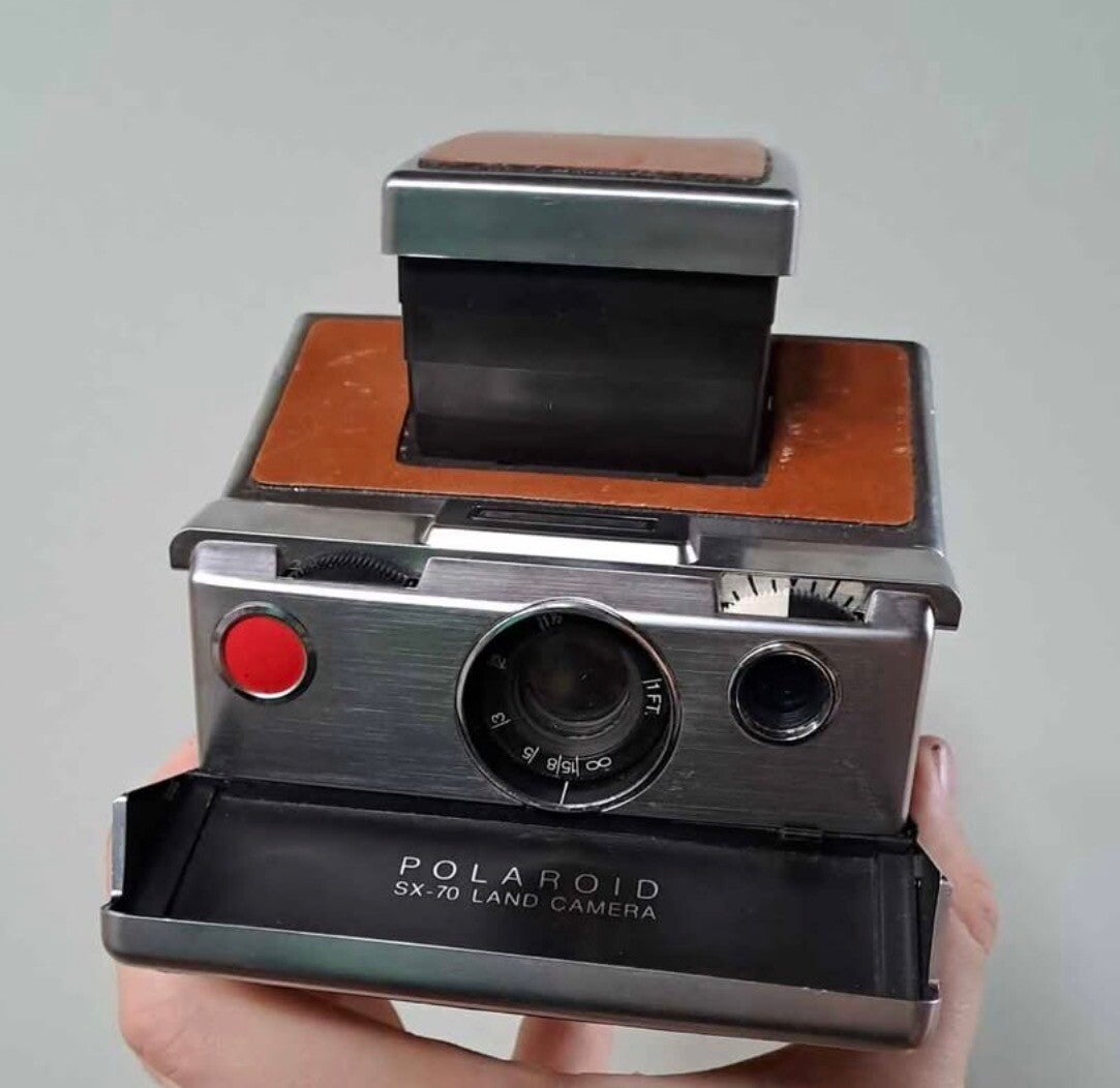 Polaroid SX-70 Land Camera (Untested) with Original Leather Case, Manuals & 3 Sylvania Flashbars