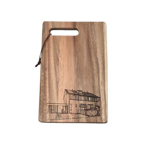 Borrelplank met huisgravure