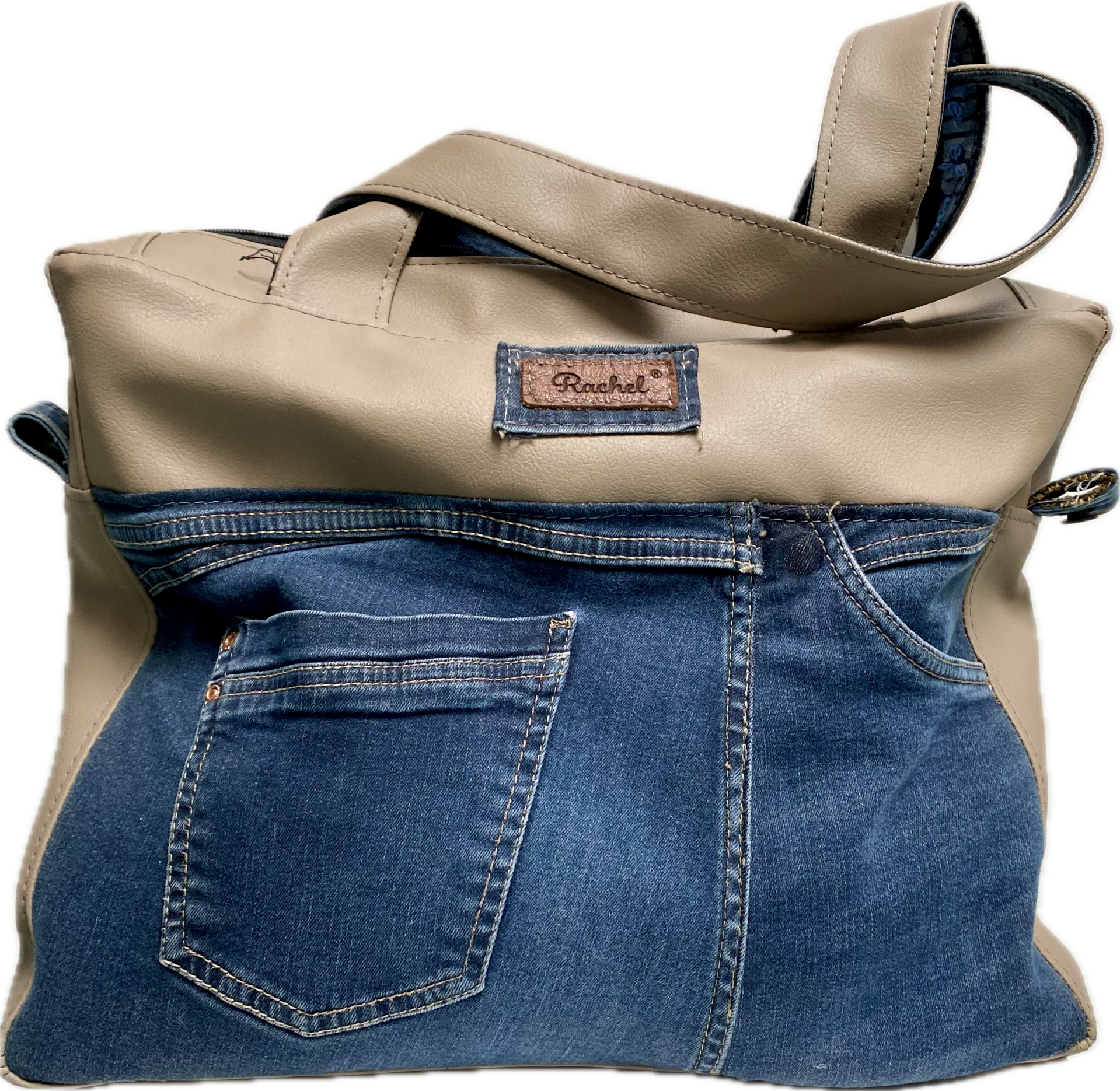 Upcycled Schoudertas van Jeans en Skai – Uniek Handgemaakt Ontwerp