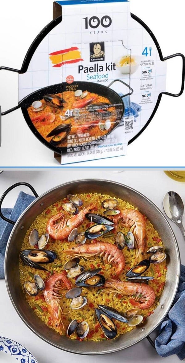 Seafood paella kit with enamelled pan. 4 servings
