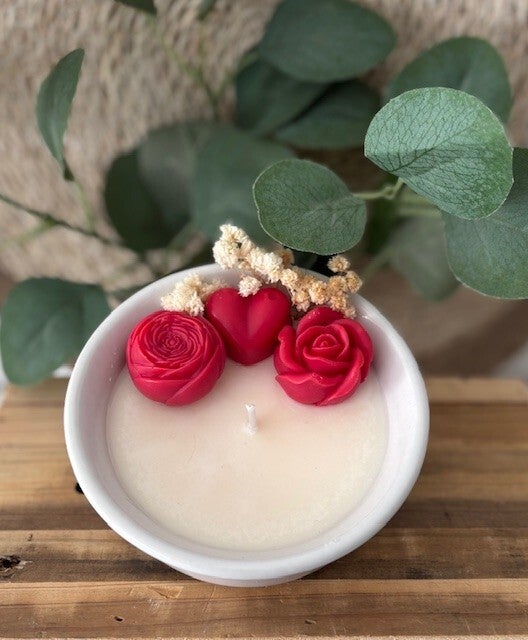 Collection St Valentin : Bougie et fondants (Coupelle blanche)