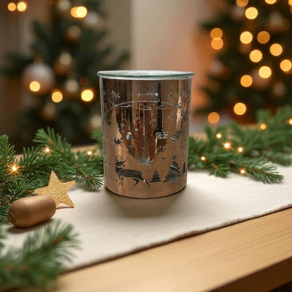Brûle-Parfum Noël en Métal Découpe Laser – Motif Arche & Renne – Diffuseur Huiles Essentielles, Cires & Parfums – Coupelle Verre Amovible – Ambiance Festive Chic