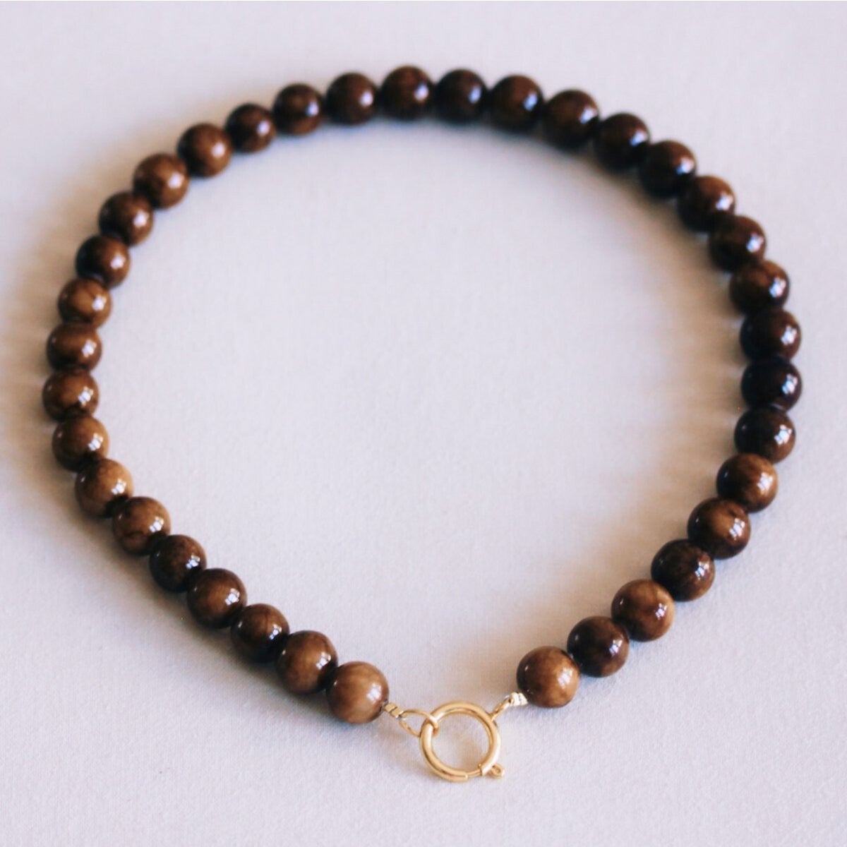 Collier de perles en pierre naturelle XL - marron foncé