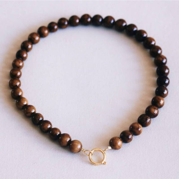 Collier de perles en pierre naturelle XL - marron foncé